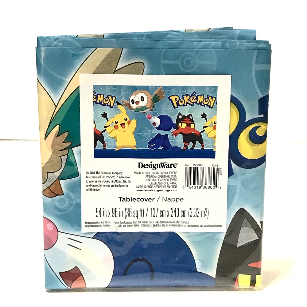 Design Ware Pokemon Pikachu Birthday Party Plastic Tablecloth 54 x 96 NEW